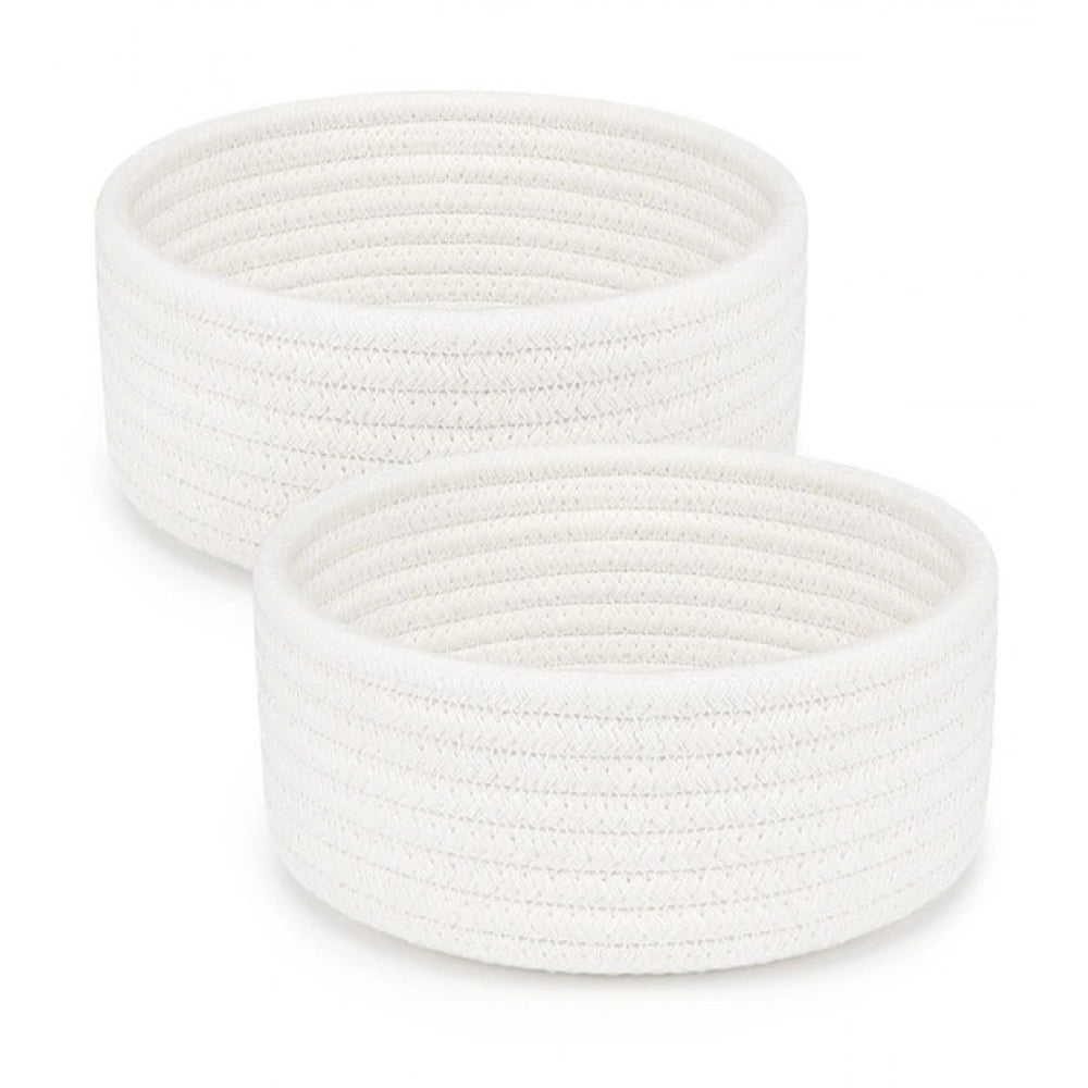 Generic Cotton 8x3 Inch Round 2 Set Bedside Organizer With Out Lid (White)