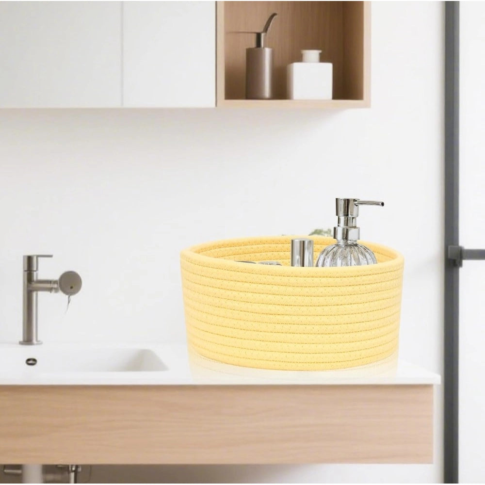 Generic Cotton 8x3 Inch Round 1 Pcs Bedside Organizer With Out Lid (Yellow)