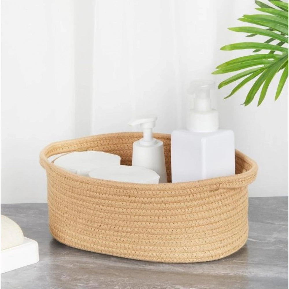 Generic Cotton 2 Pcs 10x7x4 Inch Oval Storage Basket For Clothes (Beige)