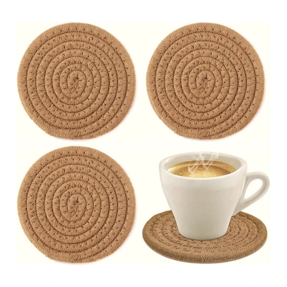 Generic Cotton Pack Of_2 Rope Drink Coasters 4 Pcs Set (Beige)