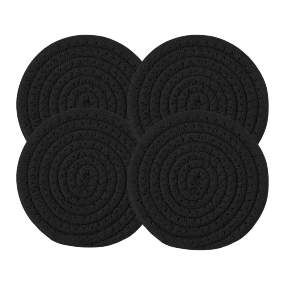 Generic Cotton Pack Of_2 Rope Drink Coasters 4 Pcs Set (Black)