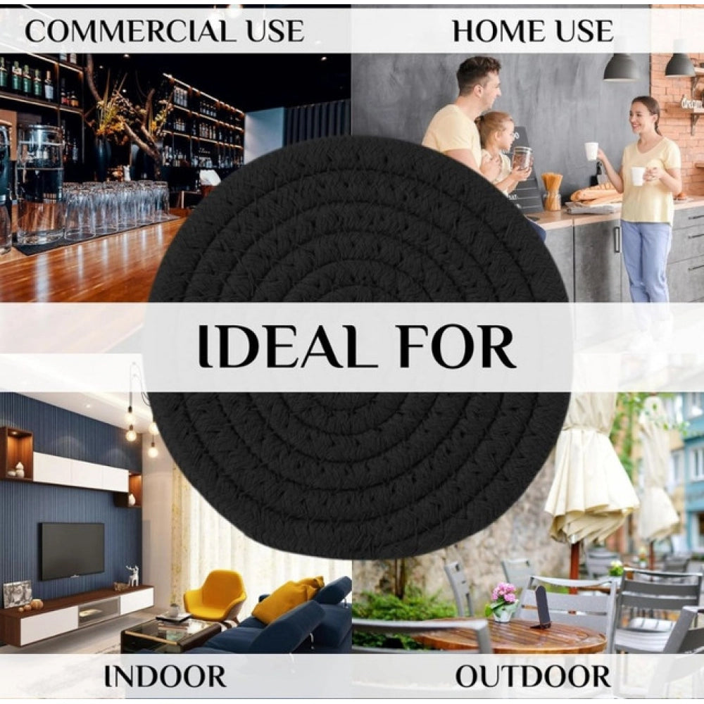 Generic Cotton Pack Of_2 Rope Drink Coasters 4 Pcs Set (Black)