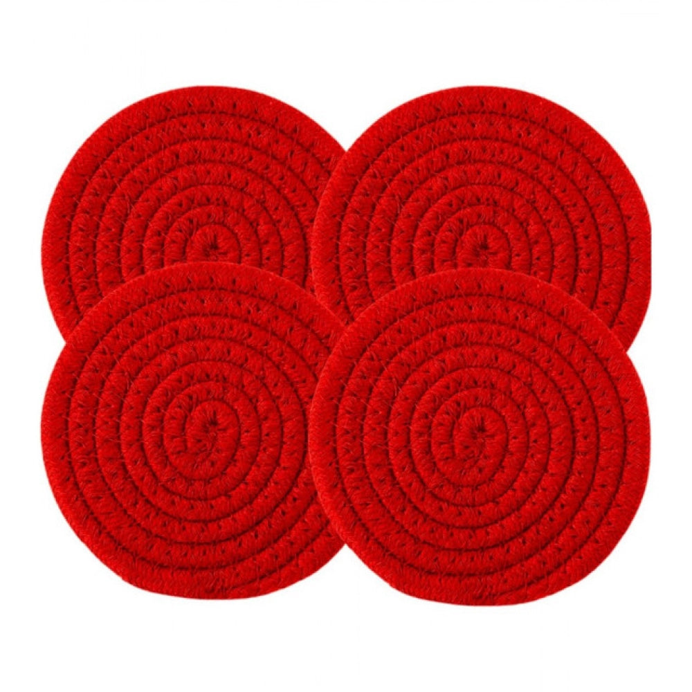 Generic Cotton Pack Of_2 Rope Drink Coasters 4 Pcs Set (Red)