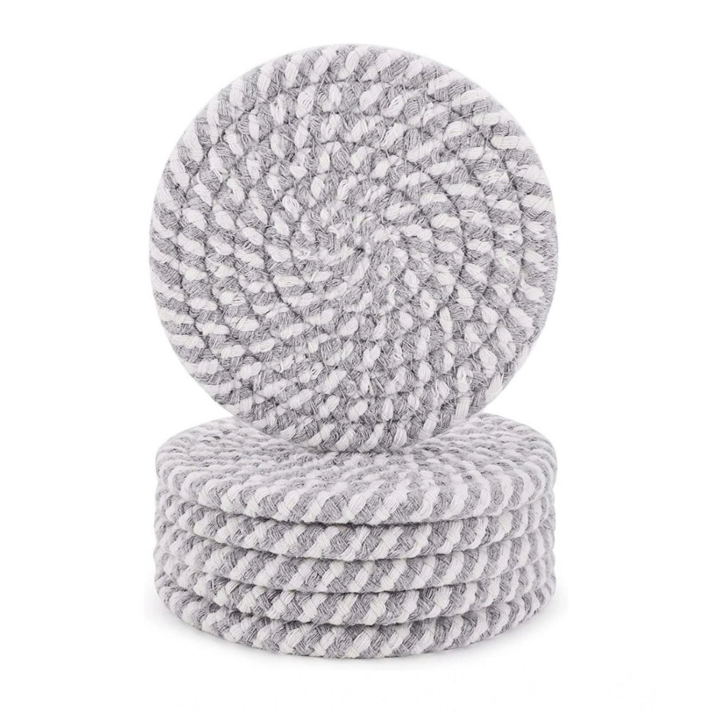 Generic Cotton Rope Drink Coasters 6 Pcs Set (Grey-White)