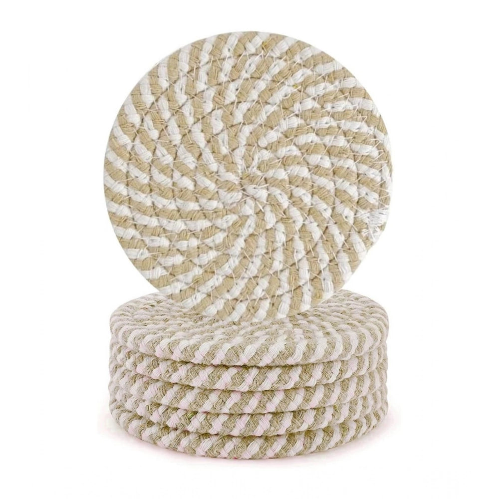Generic Cotton Rope Drink Coasters 6 Pcs Set (Beige-White)