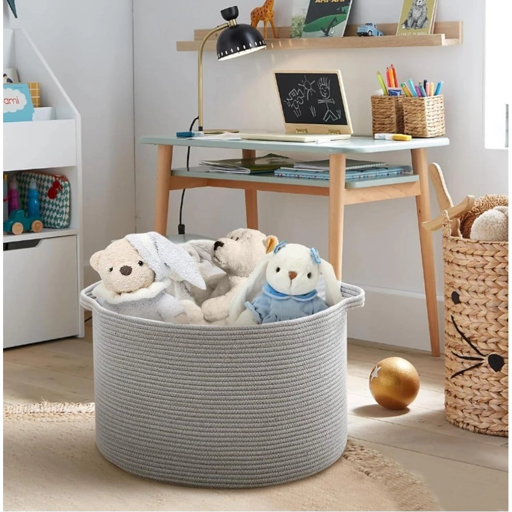 Generic Cotton Pack Of_1 14x12 Inch Storage Basket For Clothes With Out Lid (Gray)