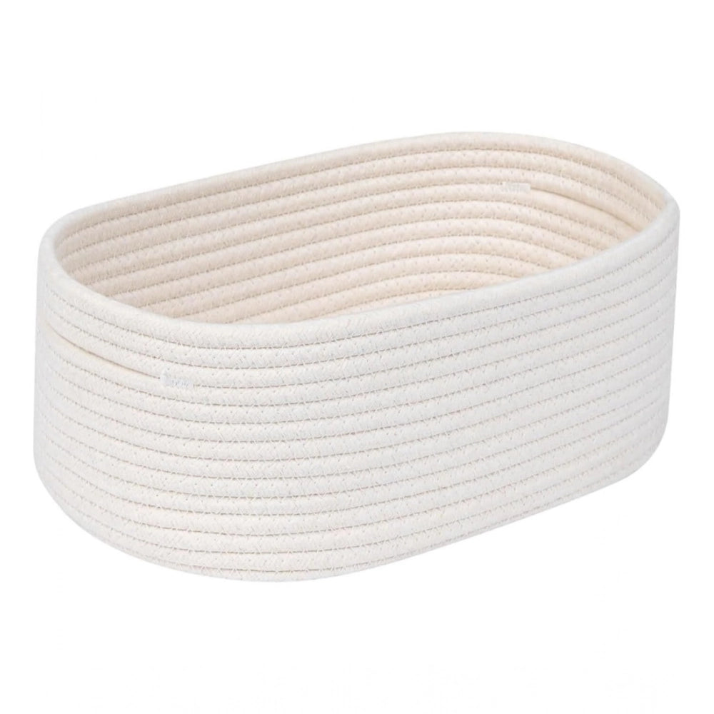 Generic Cotton Oval 10x7x5 Inch Bedside Organizer With Out Lid (White)
