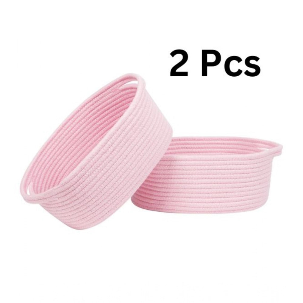 Generic Cotton 10x7x4 Inch2 Pcs Oval Storage Basket For Clothes (Pink)