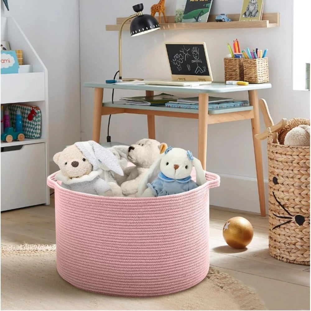 Generic Cotton Pack Of_1 14x12 Inch Storage Basket For Clothes With Out Lid (Pink)