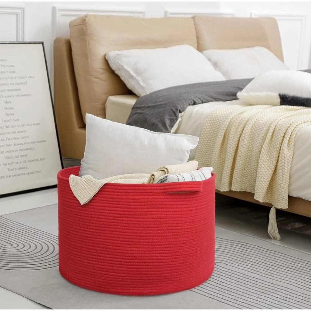 Generic Cotton Pack Of_1 14x12 Inch Storage Basket For Clothes With Out Lid (Red)