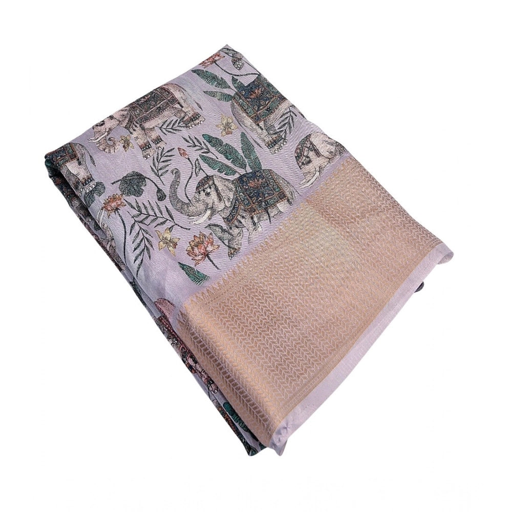 Generic Women's Cotton Silk Printed Saree With Unstitched Blouse 5.5Mtr (Grey)