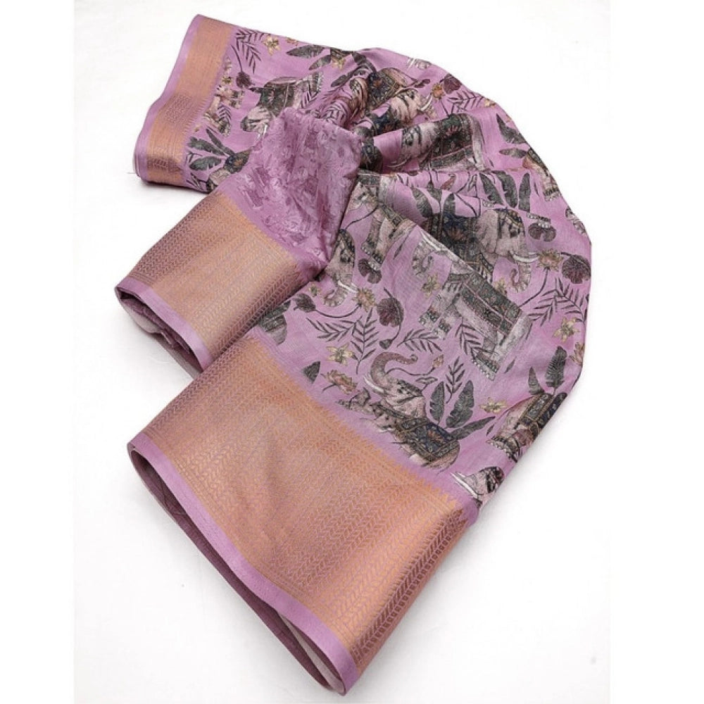 Generic Women's Cotton Silk Printed Saree With Unstitched Blouse 5.5Mtr (Pink)