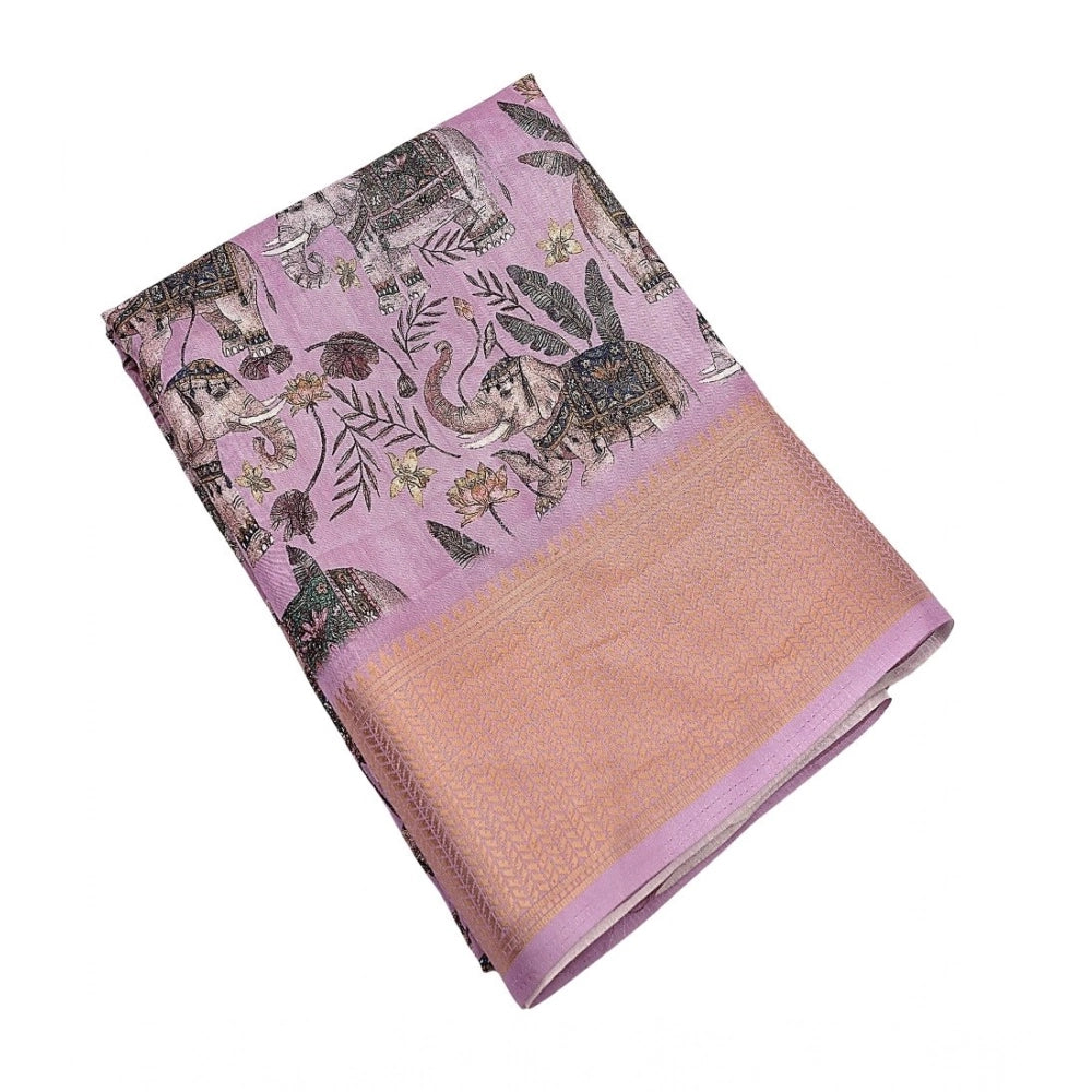Generic Women's Cotton Silk Printed Saree With Unstitched Blouse 5.5Mtr (Pink)