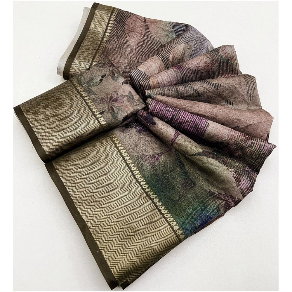 Generic Women's Cotton Silk Printed Saree With Unstitched Blouse 5.5Mtr (Multicolor)