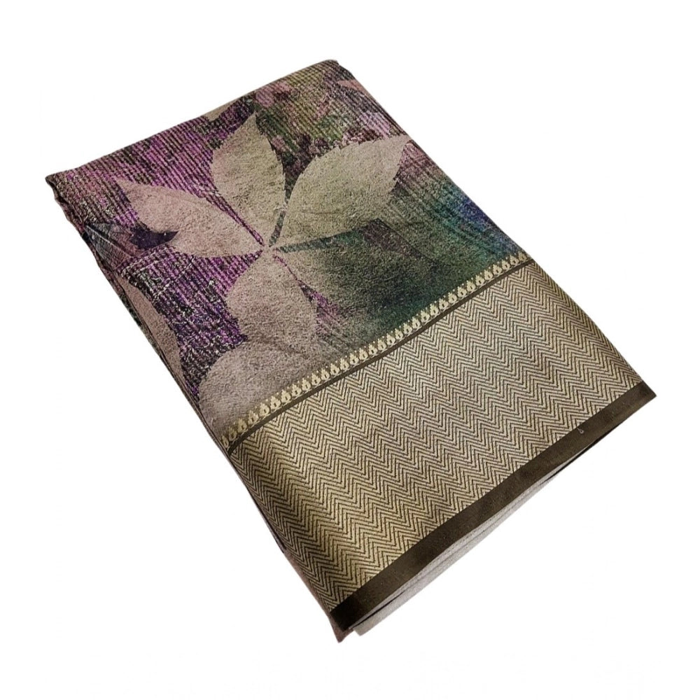 Generic Women's Cotton Silk Printed Saree With Unstitched Blouse 5.5Mtr (Multicolor)