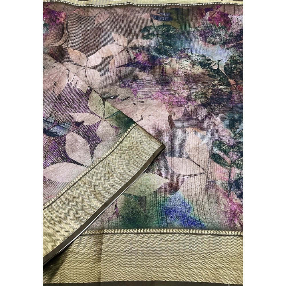 Generic Women's Cotton Silk Printed Saree With Unstitched Blouse 5.5Mtr (Multicolor)