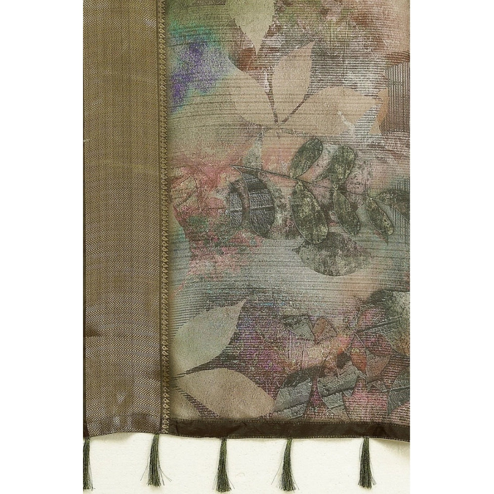 Generic Women's Cotton Silk Printed Saree With Unstitched Blouse 5.5Mtr (Multicolor)