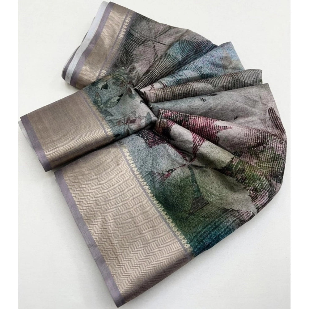 Generic Women's Cotton Silk Printed Saree With Unstitched Blouse 5.5Mtr (Multicolor)