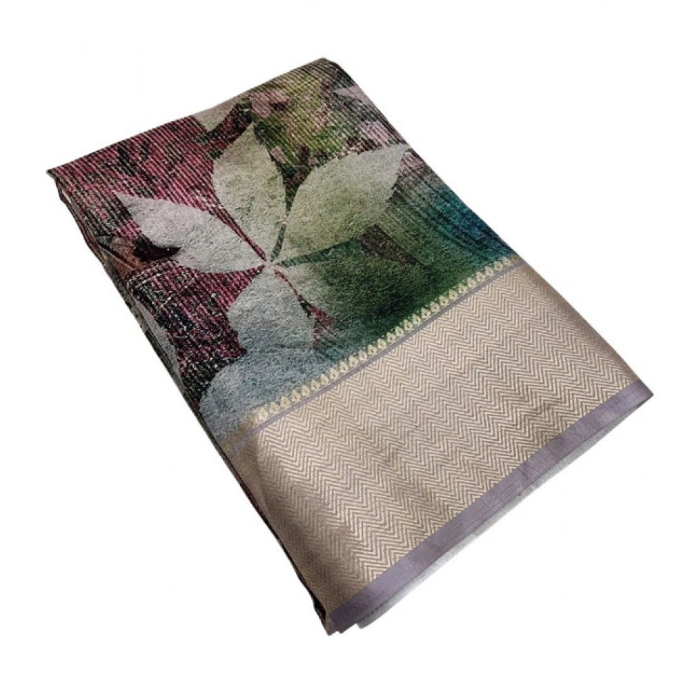 Generic Women's Cotton Silk Printed Saree With Unstitched Blouse 5.5Mtr (Multicolor)