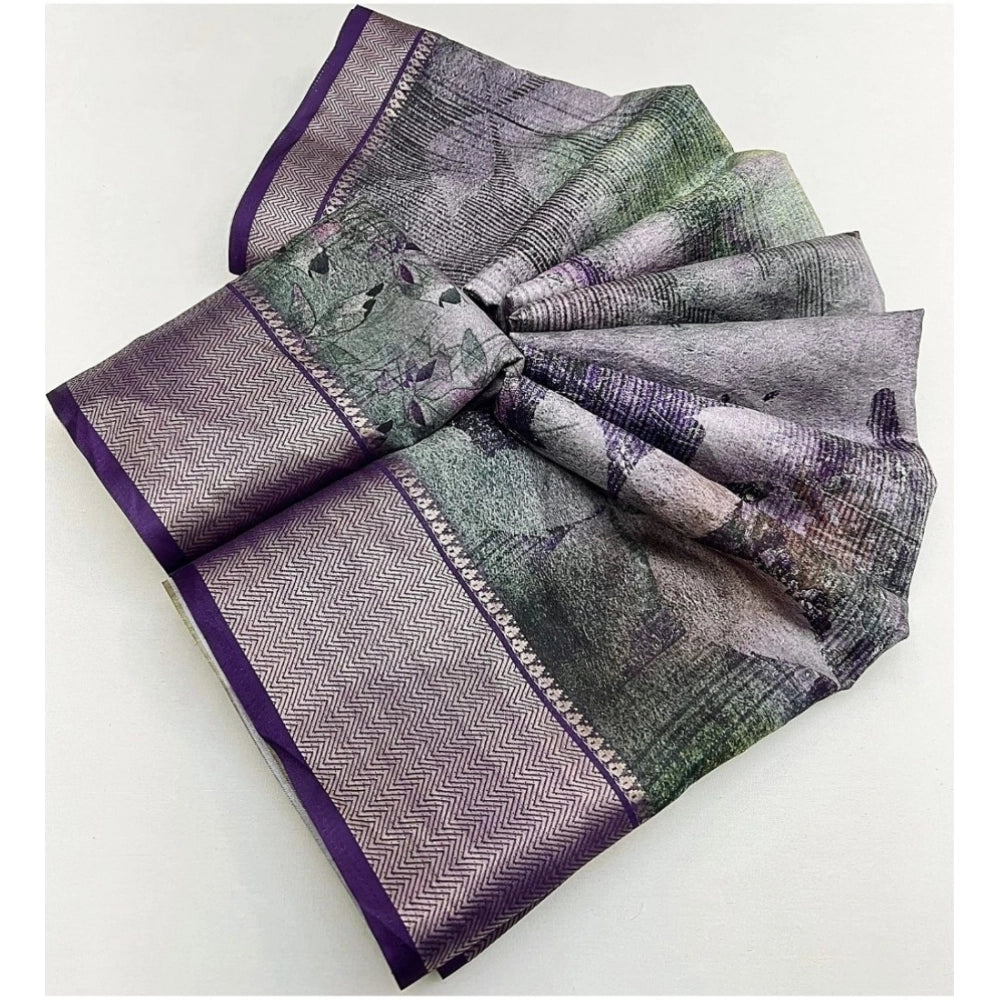 Generic Women's Cotton Silk Printed Saree With Unstitched Blouse 5.5Mtr (Multicolor)