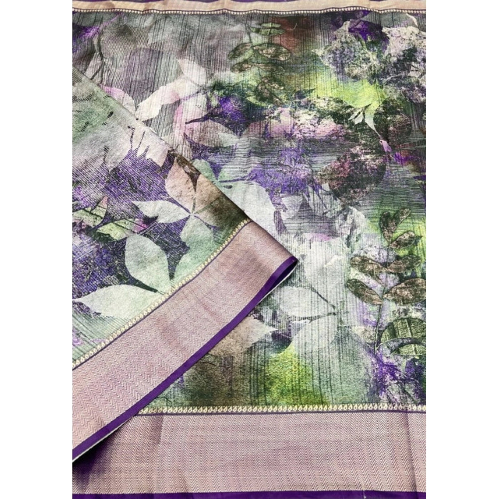Generic Women's Cotton Silk Printed Saree With Unstitched Blouse 5.5Mtr (Multicolor)