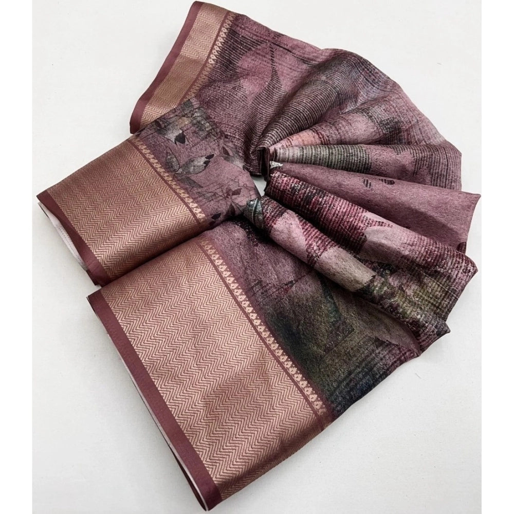 Generic Women's Cotton Silk Printed Saree With Unstitched Blouse 5.5Mtr (Multicolor)