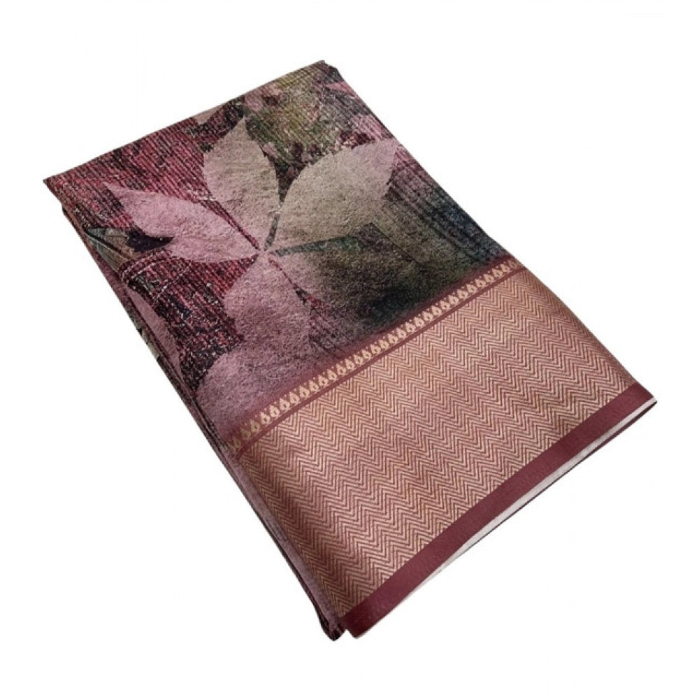 Generic Women's Cotton Silk Printed Saree With Unstitched Blouse 5.5Mtr (Multicolor)
