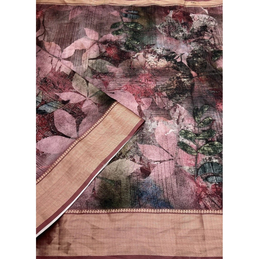 Generic Women's Cotton Silk Printed Saree With Unstitched Blouse 5.5Mtr (Multicolor)