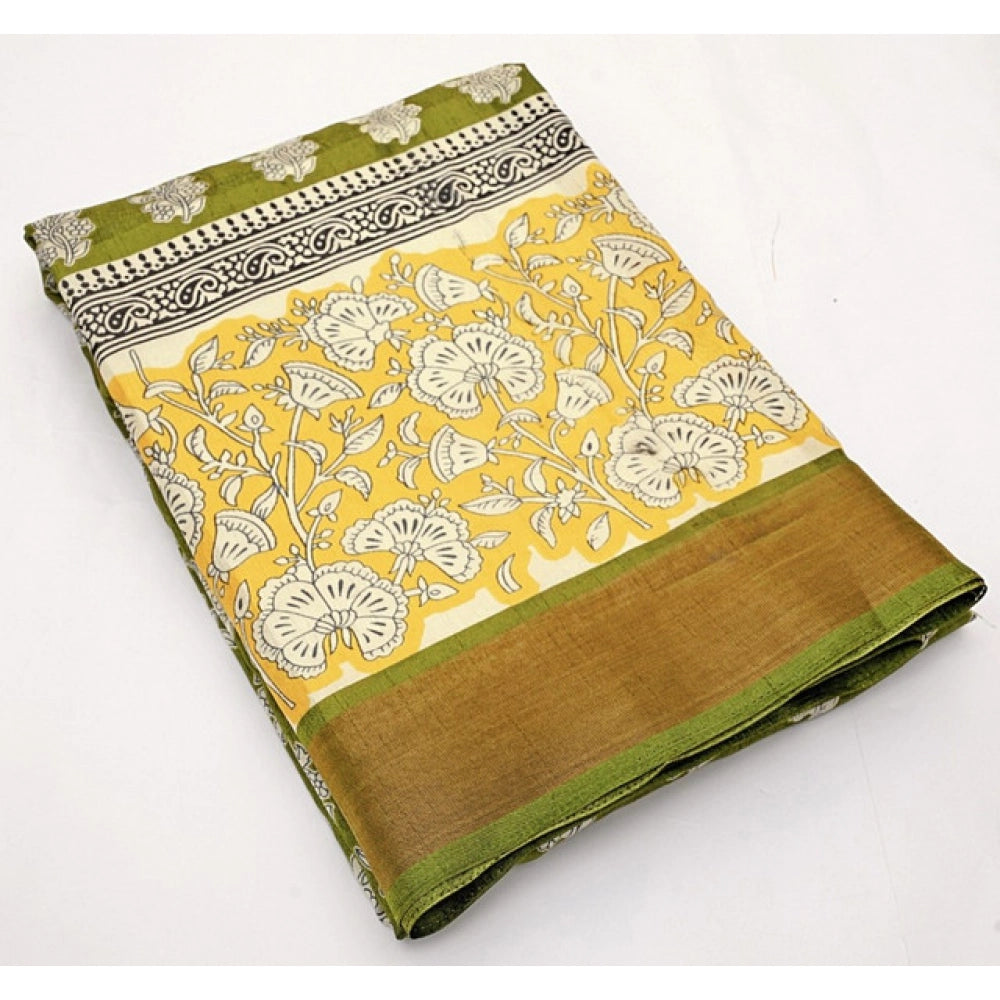 Generic Women's Cotton Blend Printed Saree With Unstitched Blouse 5.5Mtr (Mehandi)