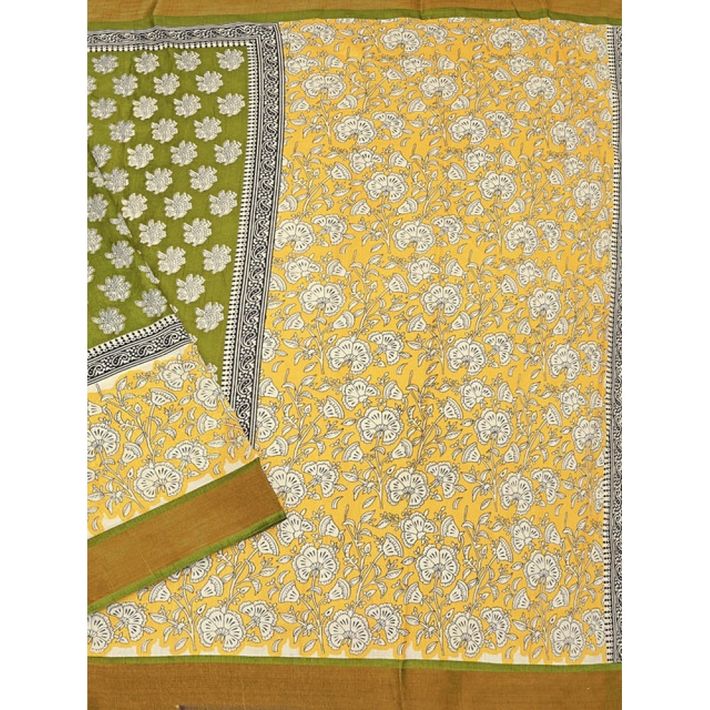 Generic Women's Cotton Blend Printed Saree With Unstitched Blouse 5.5Mtr (Mehandi)