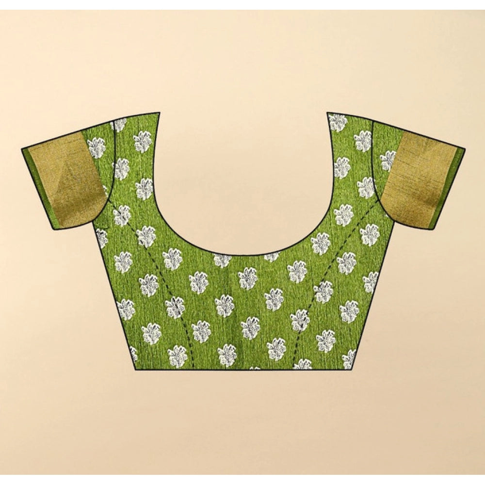 Generic Women's Cotton Blend Printed Saree With Unstitched Blouse 5.5Mtr (Mehandi)