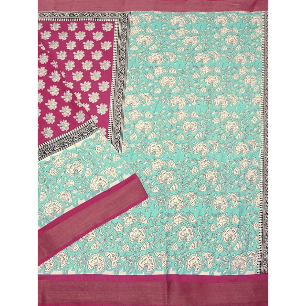 Generic Women's Cotton Blend Printed Saree With Unstitched Blouse 5.5Mtr (Multicolor)