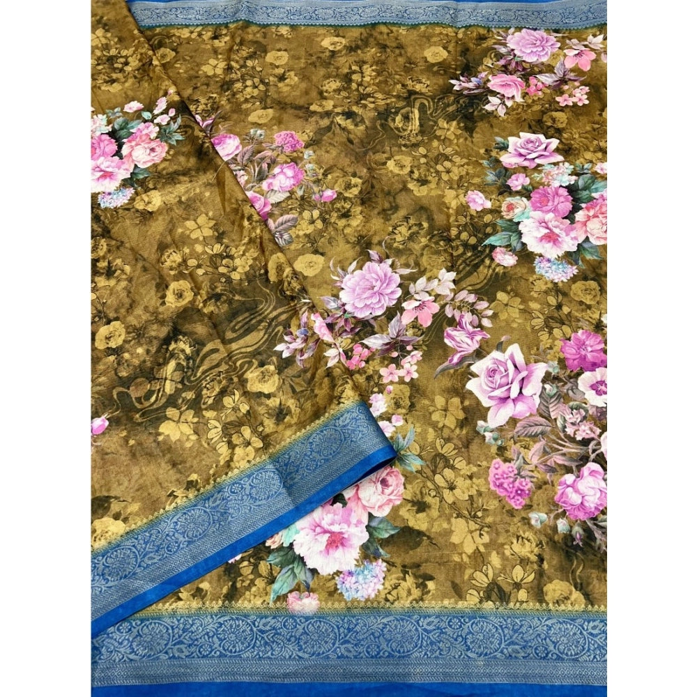 Generic Women's Cotton Blend Floral Printed Saree With Unstitched Blouse 5.5Mtr (Multicolor)