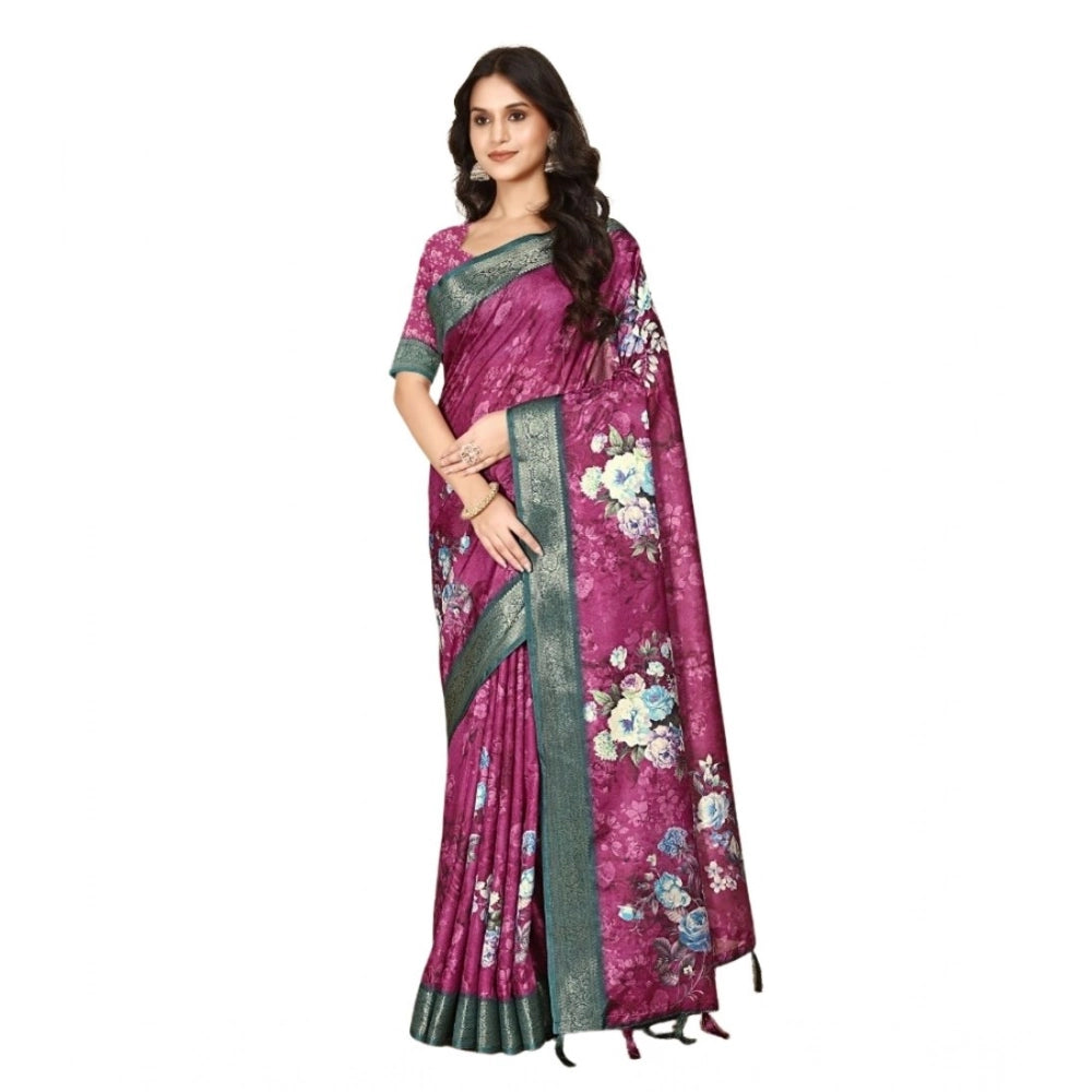 Generic Women's Cotton Blend Floral Printed Saree With Unstitched Blouse 5.5Mtr (Multicolor)