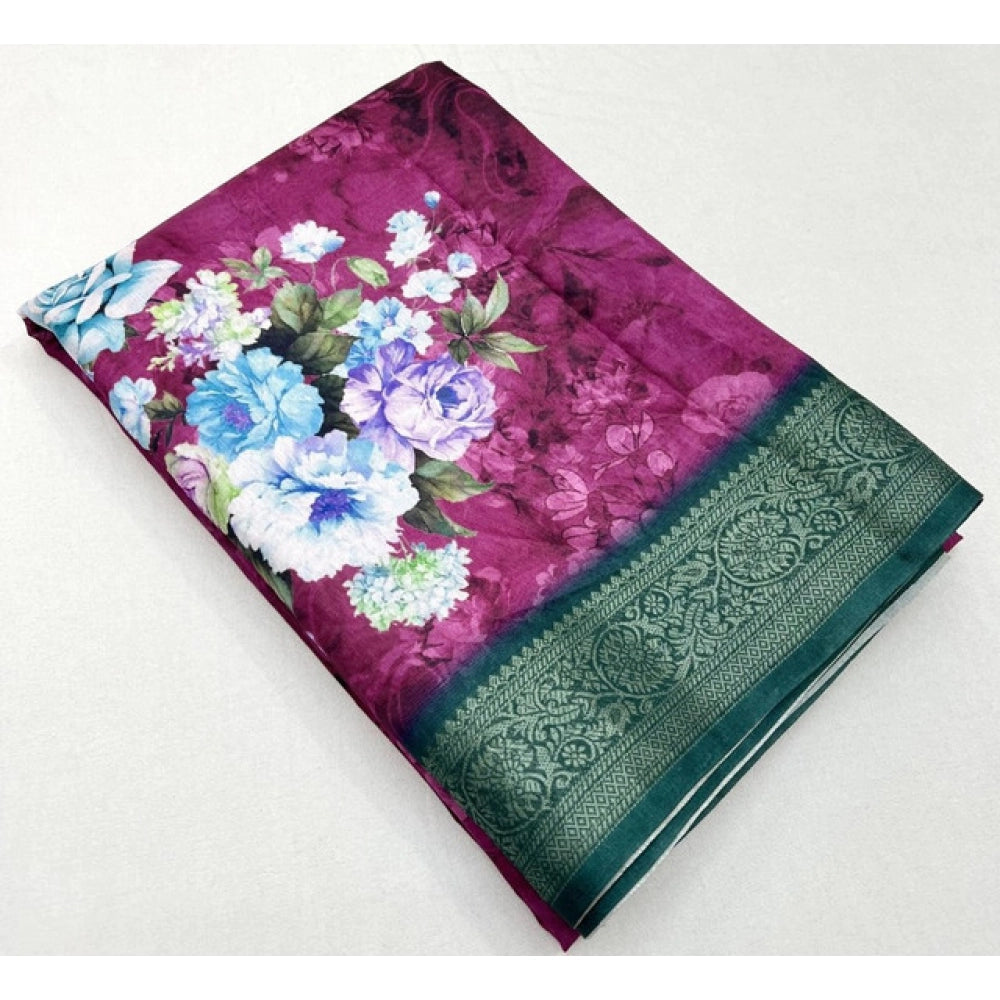 Generic Women's Cotton Blend Floral Printed Saree With Unstitched Blouse 5.5Mtr (Multicolor)