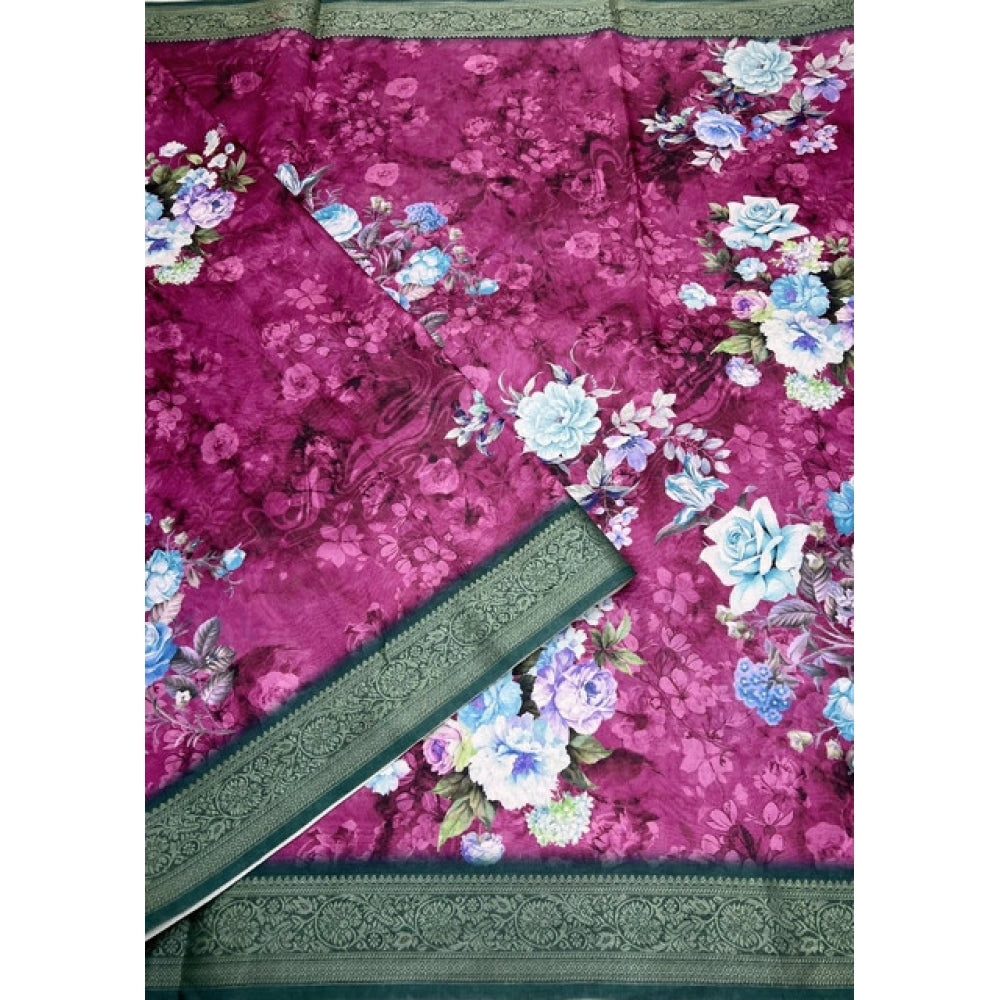 Generic Women's Cotton Blend Floral Printed Saree With Unstitched Blouse 5.5Mtr (Multicolor)