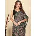 Generic Women's Cotton Blend Printed Saree With Unstitched Blouse 5.5Mtr (Black)