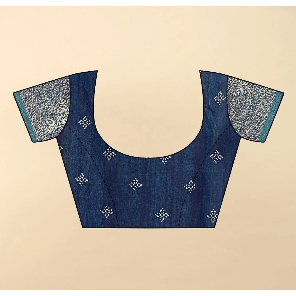 Generic Women's Cotton Blend Printed Saree With Unstitched Blouse 5.5Mtr (Blue)