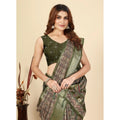 Generic Women's Cotton Blend Printed Saree With Unstitched Blouse 5.5Mtr (Green)