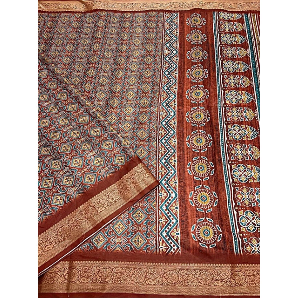 Generic Women's Cotton Blend Printed Saree With Unstitched Blouse 5.5Mtr (Multicolor)