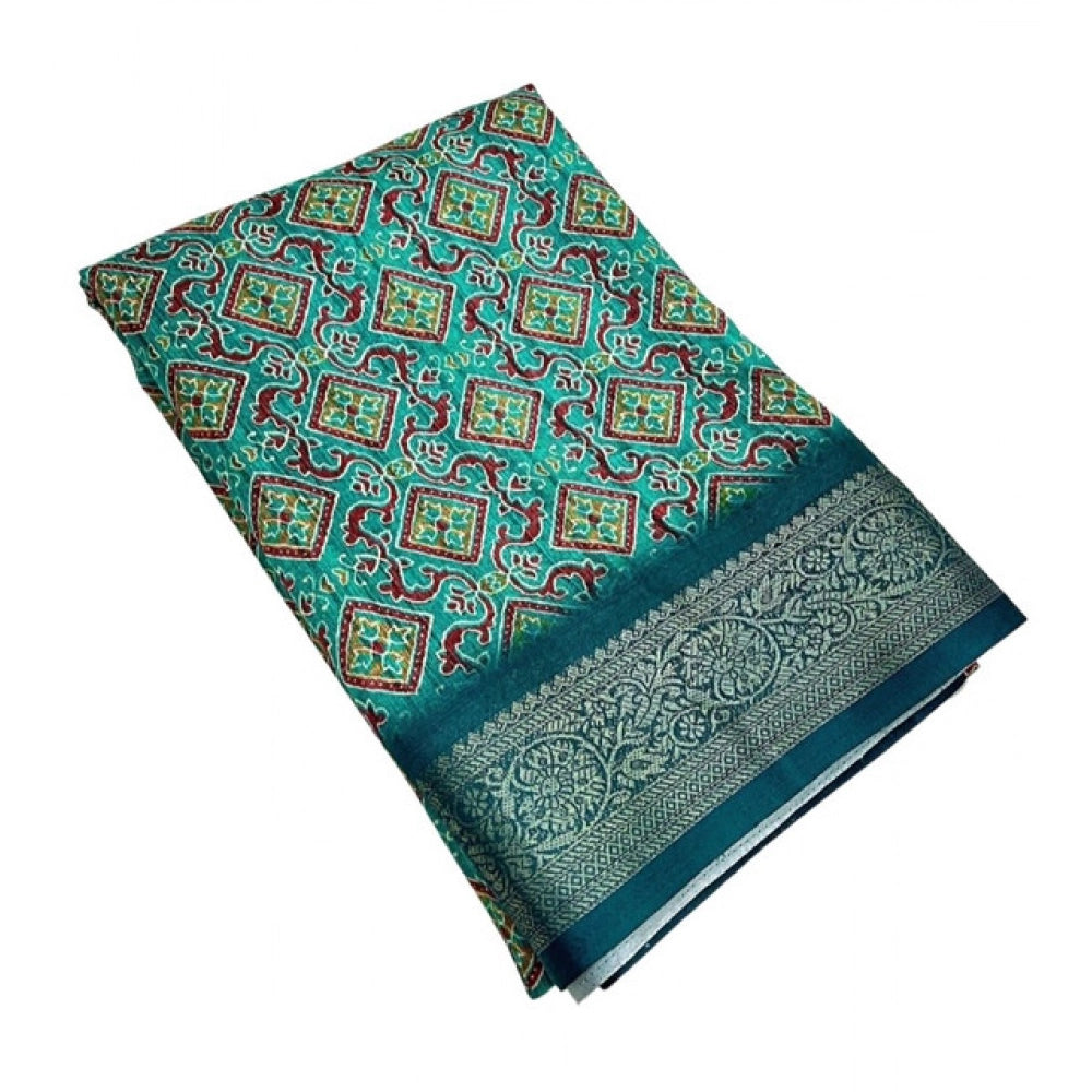 Generic Women's Cotton Blend Printed Saree With Unstitched Blouse 5.5Mtr (Rama)