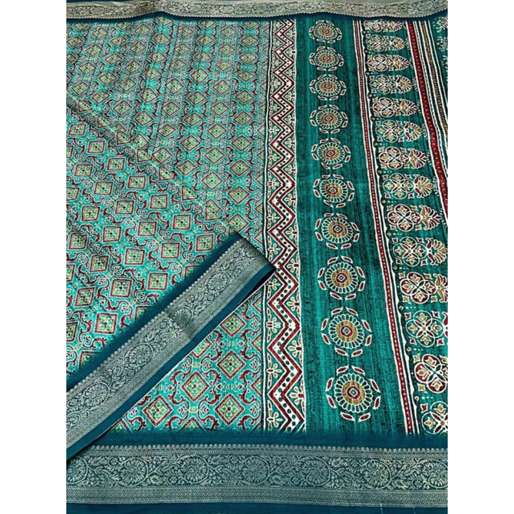 Generic Women's Cotton Blend Printed Saree With Unstitched Blouse 5.5Mtr (Rama)