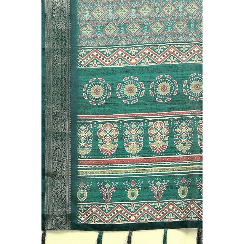 Generic Women's Cotton Blend Printed Saree With Unstitched Blouse 5.5Mtr (Rama)