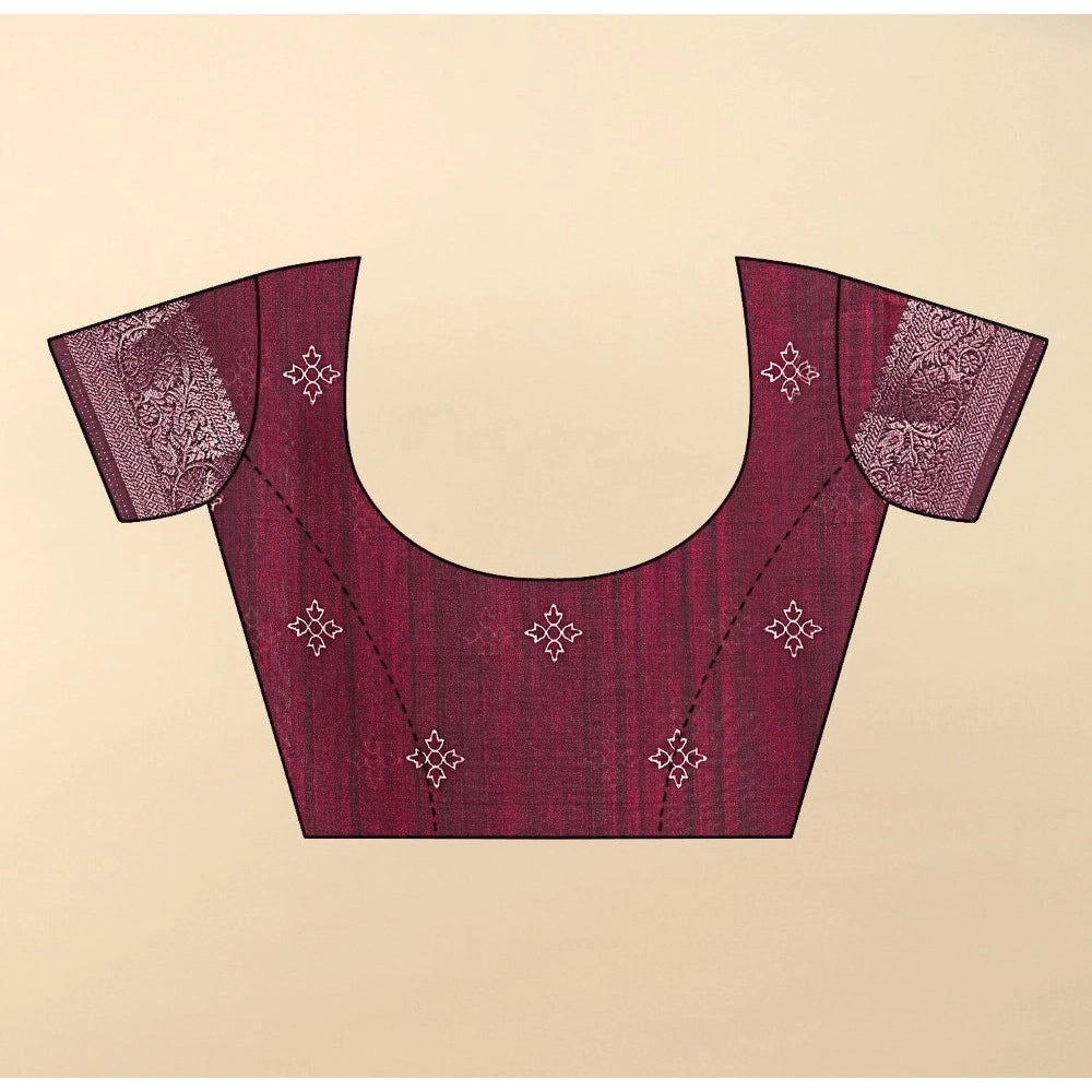 Generic Women's Cotton Blend Printed Saree With Unstitched Blouse 5.5Mtr (Wine)