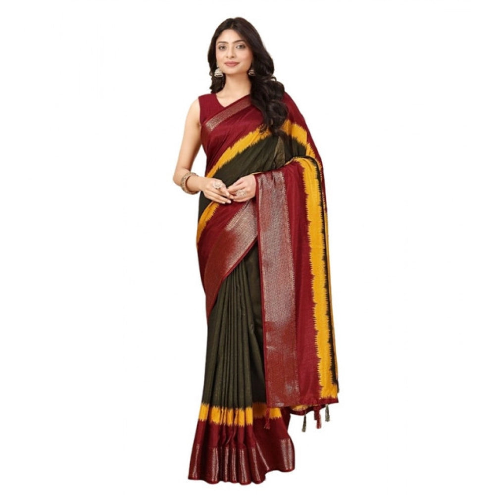 Generic Women's Cotton Silk Solid Saree With Unstitched Blouse 5.5Mtr (Multicolor)