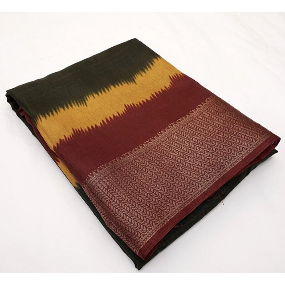 Generic Women's Cotton Silk Solid Saree With Unstitched Blouse 5.5Mtr (Multicolor)