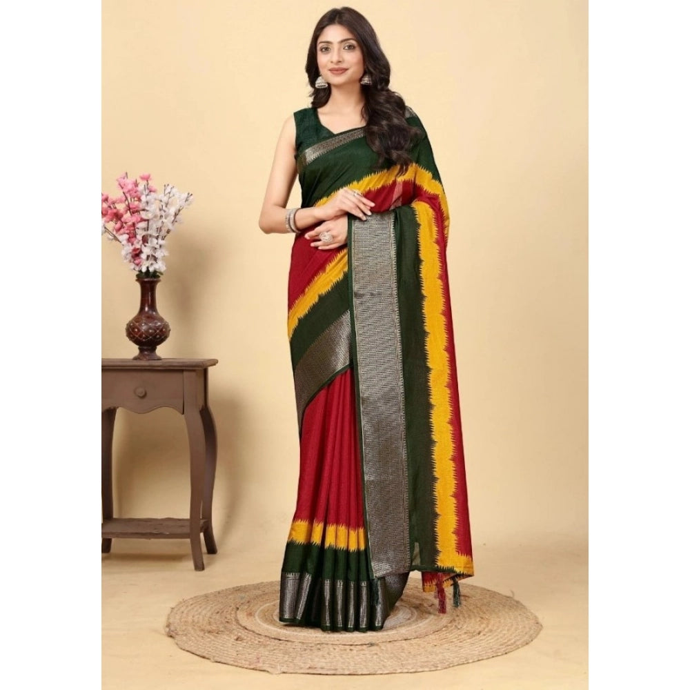 Generic Women's Cotton Silk Solid Saree With Unstitched Blouse 5.5Mtr (Multicolor)