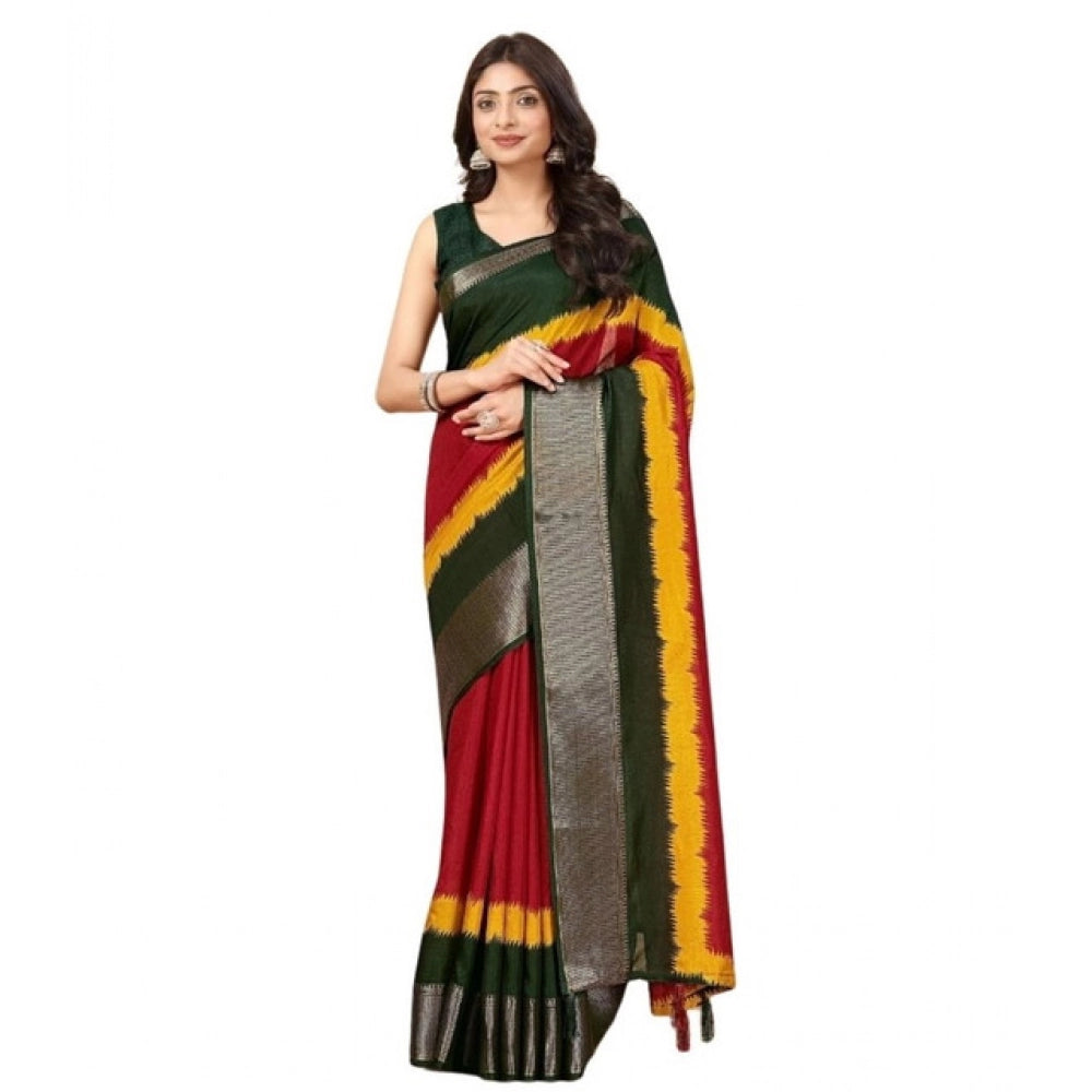 Generic Women's Cotton Silk Solid Saree With Unstitched Blouse 5.5Mtr (Multicolor)