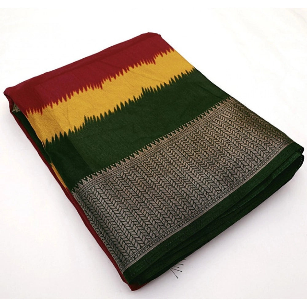 Generic Women's Cotton Silk Solid Saree With Unstitched Blouse 5.5Mtr (Multicolor)