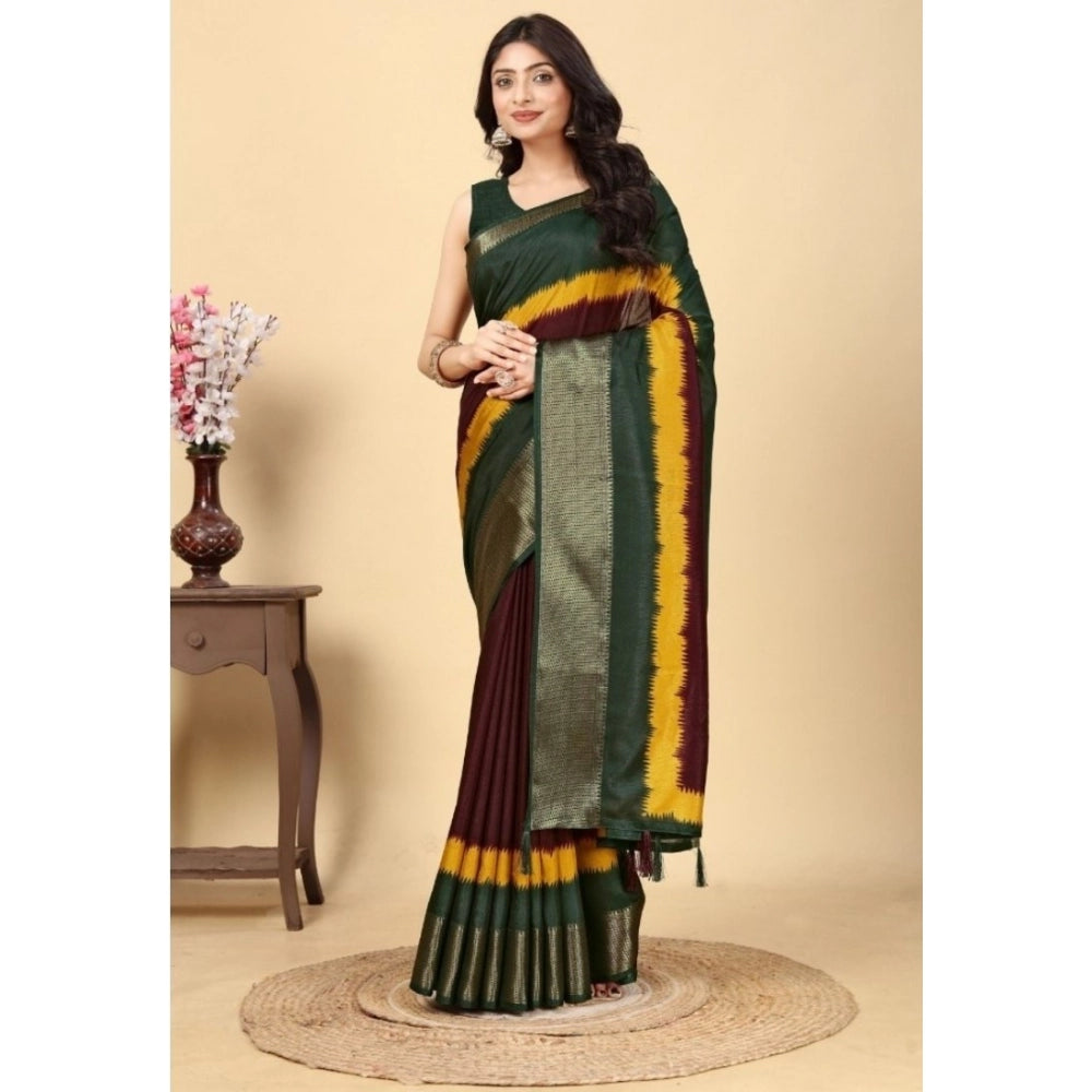 Generic Women's Cotton Silk Solid Saree With Unstitched Blouse 5.5Mtr (Multicolor)